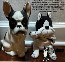 Vintage OLD Boston Terrier Decanter, BT Stuffie, & WHBM BT Keychain Still W/Tag