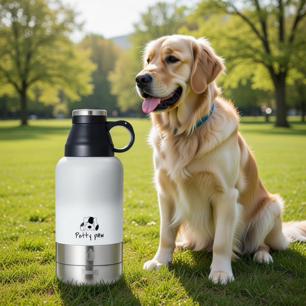 Petty Paw Portable Dog Water Bottle Non-Spill with 2 Stainless Steel Bowls