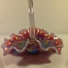 Fenton Iridized Plum Opalescent Ruffled Holly Berry Basket Excellent Condition