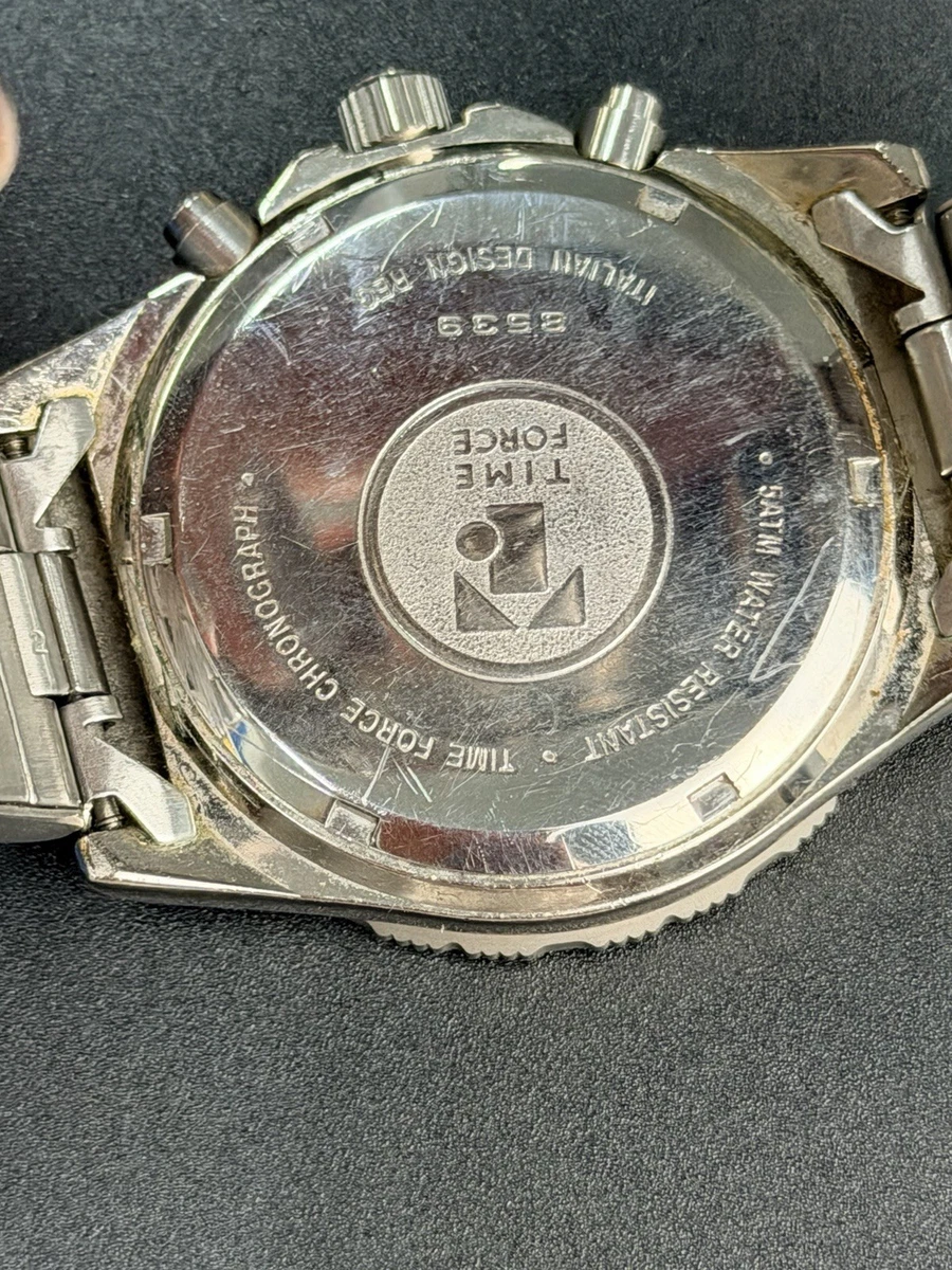 Time Force Men’s Chronograph Watch Orange Dial Stainless Steel WR50M *