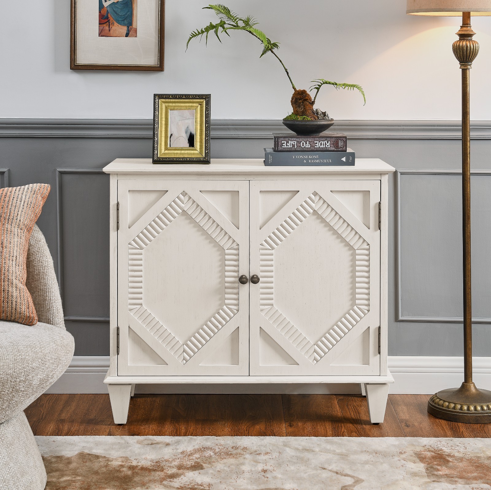 Retro Wooden Sideboard Buffet Storage Cabinet Media Console Table With Doors