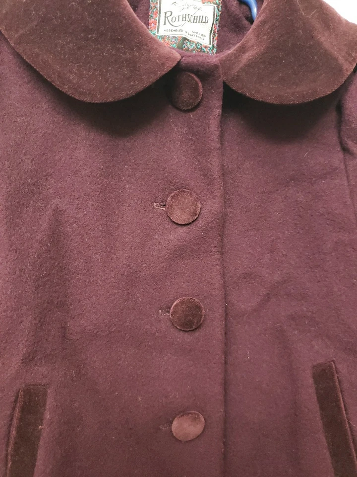 Abrigo ROTSCHILD Vacaciones Clásico Niño Pequeño 3T Niña Lana Guisante Forrado, En Borgoña Rica  Foto 3 de 4
