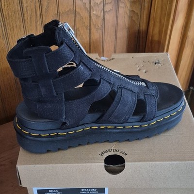 Dr. Martens Olson Charcoal Grey Gladiator Sandals Zipper Tumbled Nubuck 7.5