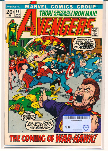 AVENGERS # 98 (04/73) CBCS RAW NM+ 9.6 WAR-HAWK BWS ART