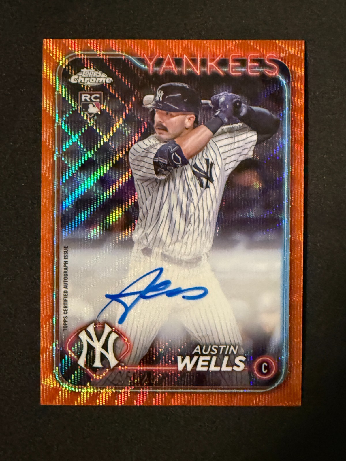 2024 Topps Chrome - Rookie Auto Austin Wells #RA-AW Orange Wave Refractor /25