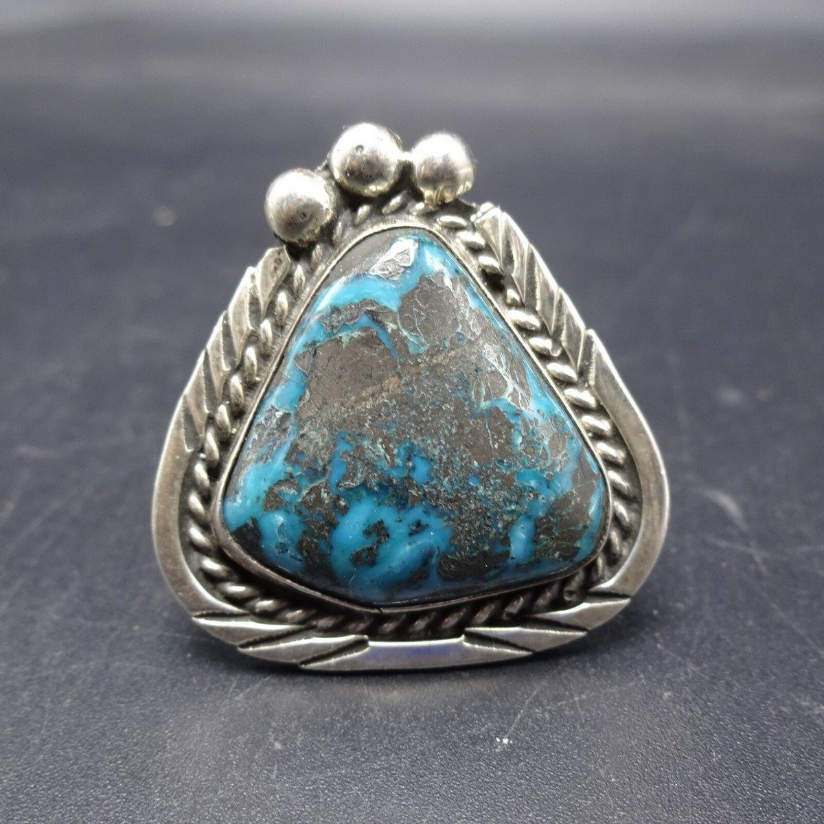 GORGEOUS Vintage Sterling Silver BLUE DIAMOND TURQUOISE RING size 