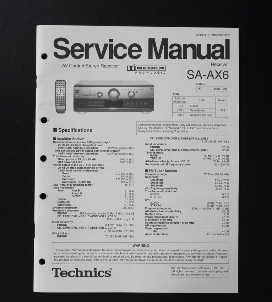 Original TECHNICS SA-AX6 Receiver Service Manual / Service Anleitung S11 - Bild 1 von 1