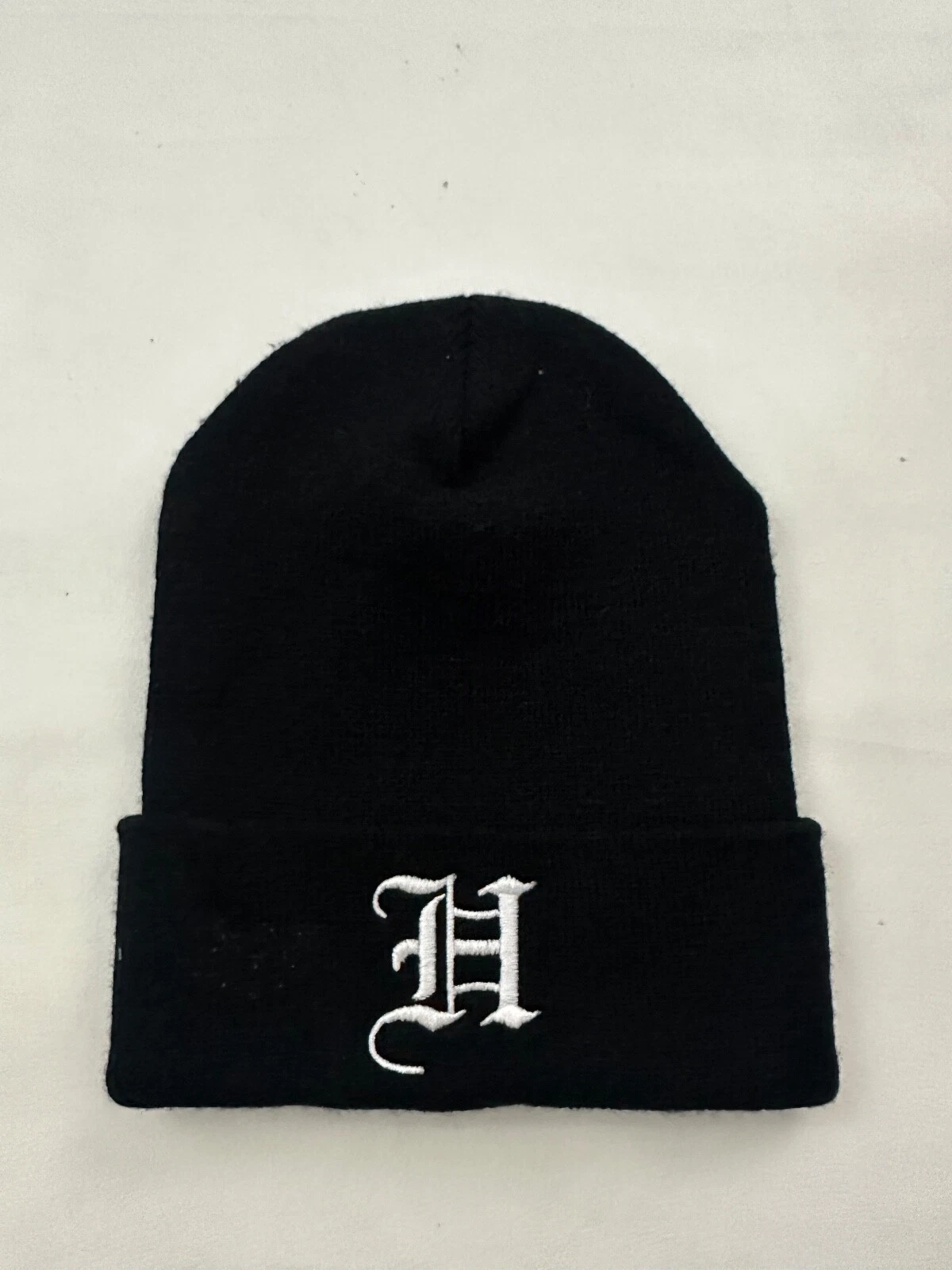 H Logo Knit Cuffed Beanie Hat Black One Size