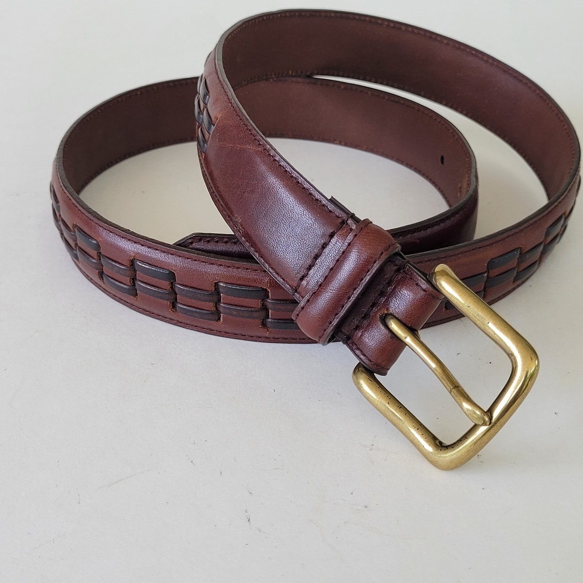 Unbranded, Dark Brown leather braided Belt with brass buckle hardware Uruguay Belt Womens Medium Brown Leather Braided 151003DMG  main image 4