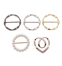 5 pcs Multi-style Mix Metal Scarf Ring Buckle T-shirt Tie Clips Costume Jewelry