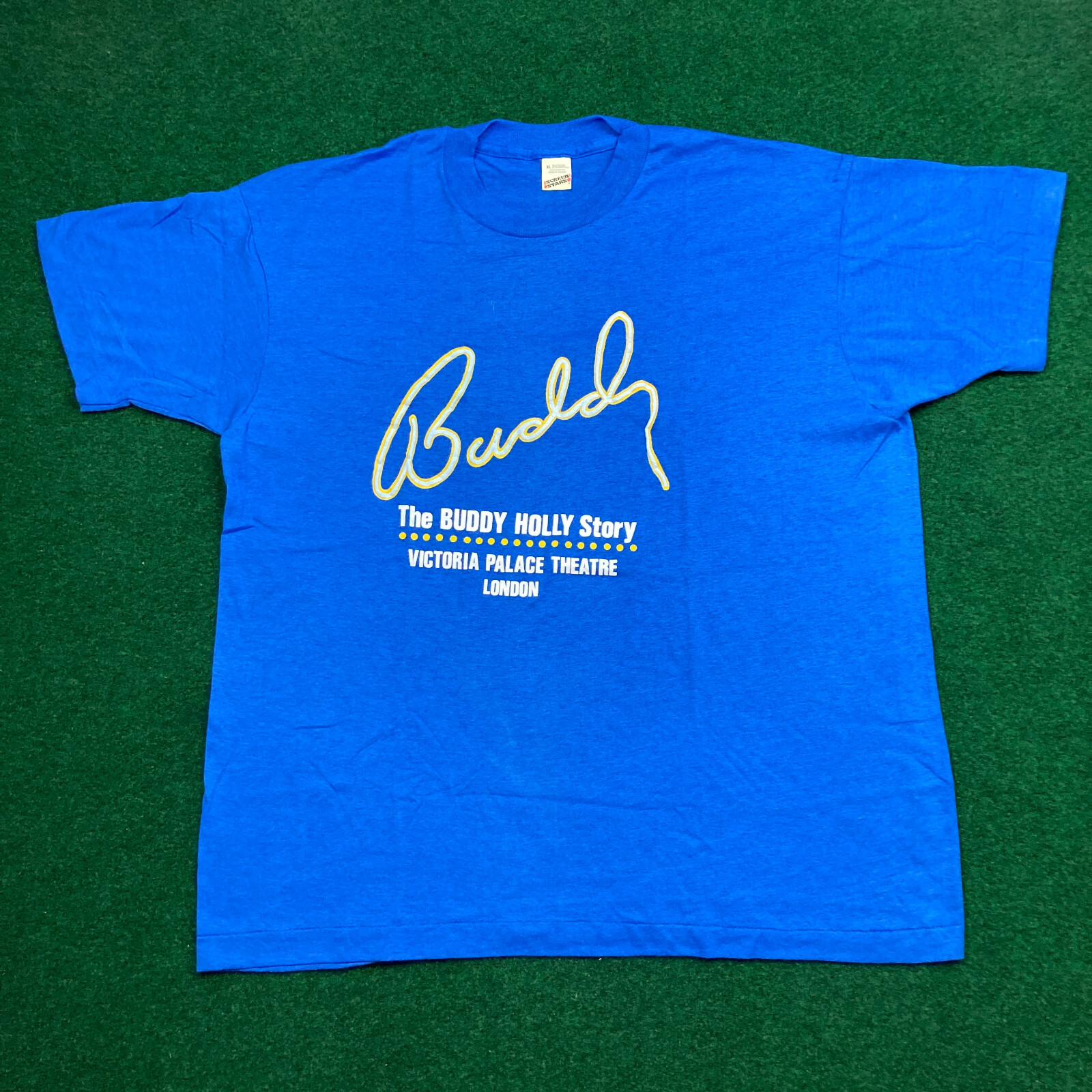 Vintage The Buddy Holly Story Shirt Mens XL Blue Victoria Palace Theatre 80s USA thumbnail 2