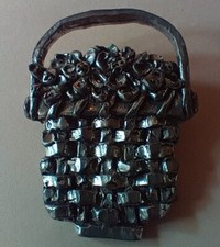 Vintage Sheridan Nantucket Basket With Flowers Brooch Pewter Pin Signed DB