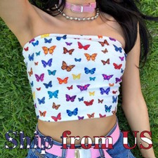 Summer Beach Crop Tube Top Elastic Strapless Tight Stretch Bodycon Top Shirt US