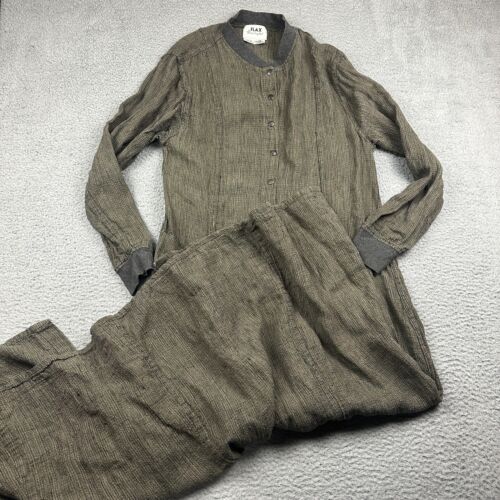 Flax By Jeanne Engelhart Dress Womens Medium Linen Snap Front Lagenlook - Picture 1 of 9