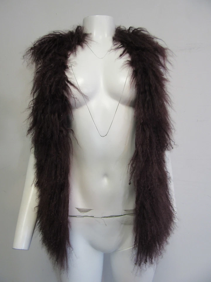 RINO & PELLE  eggplant Mongolian Lamb fur & ultra- suede vest sz 38/ 4 — 第 3/4 张图片