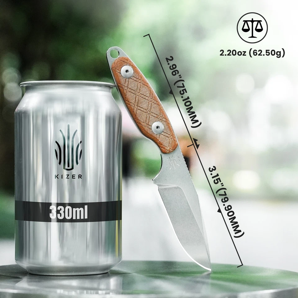 Cuchillo fijo Kizer Muskrat punta de clip hoja de 154 cm mango Micarta + funda 1064C1 Foto 2 de 4