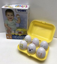 1993 Vintage Tomy Hide N Squeak Eggs Shape Color Sorting Toy Yellow Carton w/BOX
