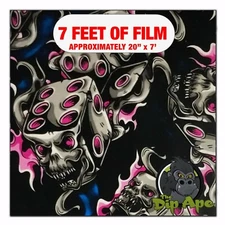 Hydrographic film Blue Pink Flaming Dice Skulls hydro dipping 7' x 20" hydro dip