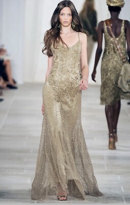$20000 Ralph Lauren Collection 2009 Purple Label Gold Beaded Dress