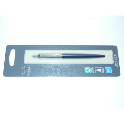 New Parker Jotter Ballpoint Pen Steel Royal Blue Chrome Trim Medium .7mm / M 