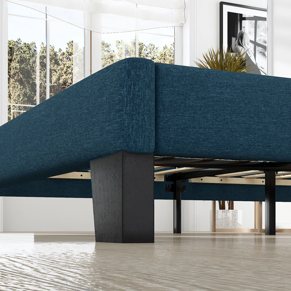 Sifurni King Size Fabric Upholstered Platform Bed Frame with Headboard, Blue - Image 4 of 4