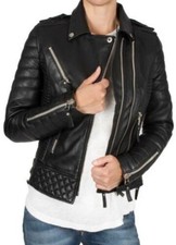 Black Women Slim Fit Biker Diamond Quilted Kay Michaels Genuine Leather Jacket