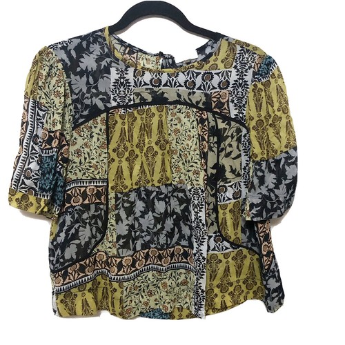 Anthropologie Weston Deka Blouse Top Shirt Semi Sheer Floral Boho Print XS