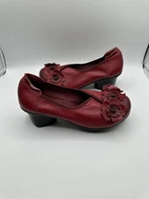 Socofy Womens US 6 (235) Red Art To Wear Leather Floral Boho Eclectic Heels