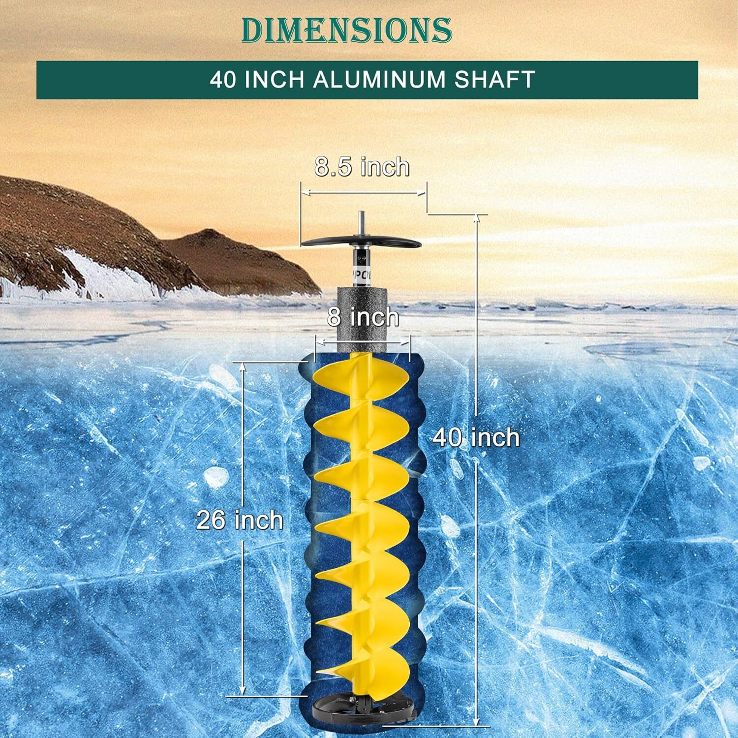 Ice Fishing Auger 40'' Cordless Ice Augers with Plate Universal Adapter Yellow