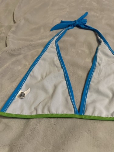 VTG 80s UJENA Swimwear 2 Pc Blue Thong Bikini Waist 33-36 Size 16/18? - Picture 22 of 24