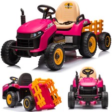 Traktor / Schlepper / Bulldog mit Anhänger Kinderauto Fernbedienung Tractor Rosa