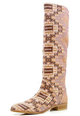 Stuart Weitzman Classique Tan Maya Linen Aztec Boots Z126122 Size 10.5 M