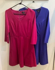 THE LIMITED Two Fit and Flare Skater Dresses Sz Med Pink and Blue 3/4 sleeves!
