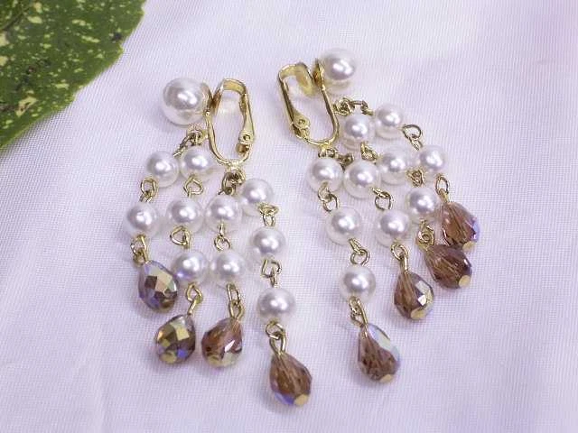 PERLEN-COLLIER "KASKADE" + OHRCLIPS: FACETTIERTE AURORA BOREALIS + KUNST-PERLEN - Bild 4 von 4