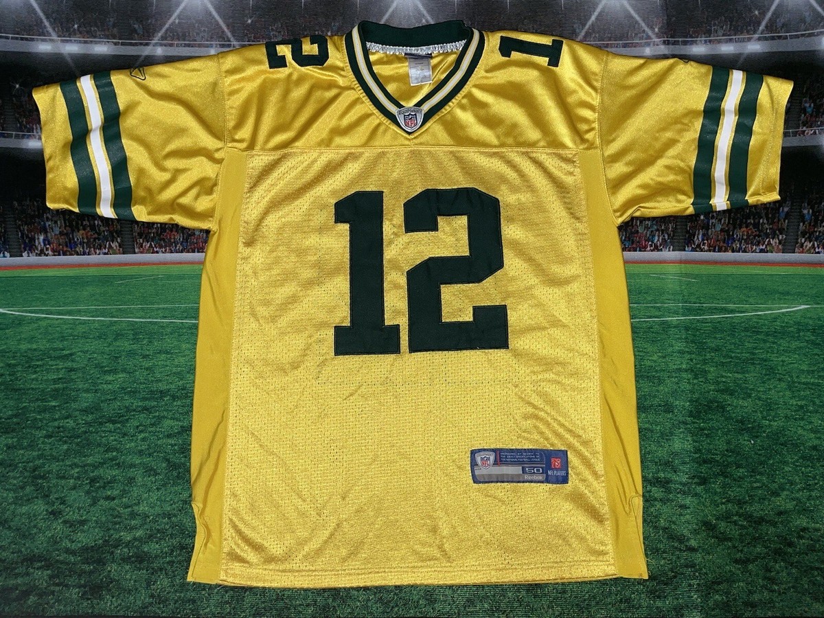 Green Bay Packers Aaron Rodgers #12 Reebok Gold Football Jersey Sz