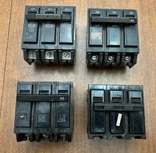 Lot of 4 mostly GE General Electric 3 Pole Circuit Breakers