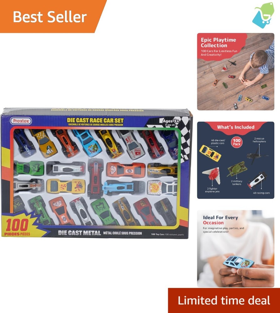 Durable 100-Piece Toy Car Set – Racing Cars, Helicopters & Party Favors Galore!