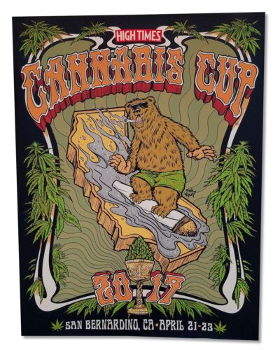 High Times Cannabis Cup 2017 Orange Logo Bear Poster Lithograph 