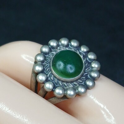 STERLING Silver 925 Southwester Tribal Ring Green Natural Stone 