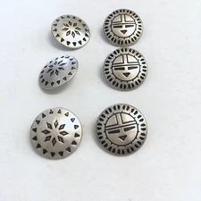6 Metal Silver Buttons Southwest Native American Shank Sewing 22 mm #MT1/2
