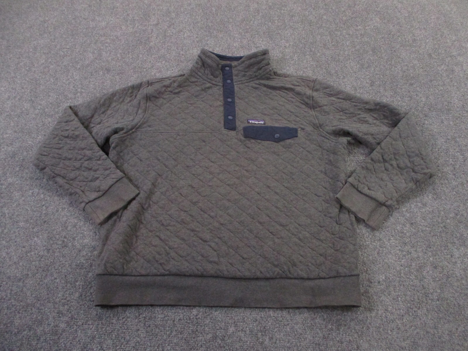 Patagonia Jacket Womens L Gray Quilted Snap T Sweater Cotton Jumper Logo Casual