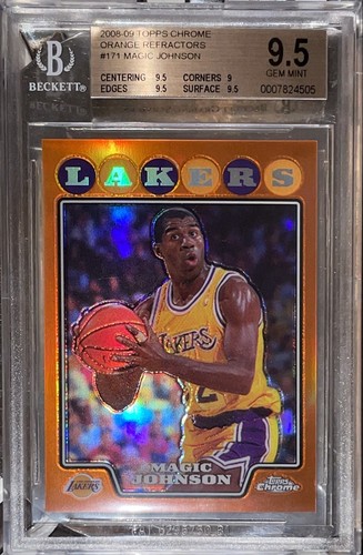 Pop 2💎2008-09 MAGIC JOHNSON /499 TOPPS CHROME ORANGE GOLD REFRACTOR 171 BGS 9.5 - Picture 4 of 12