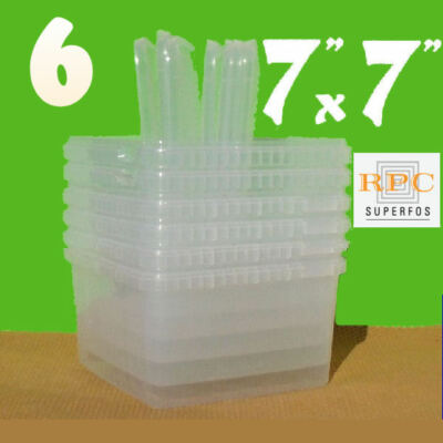 6 Superfos UniPak Clear Plastic Containers 4¼''x7¼''x7¼'' + 6 Snap-On Lids