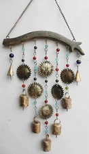 Vintage Look Recycled Iron Sun Moon Hanging Chime Bell Indian Patio Garden Décor