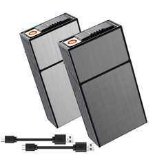 2 Pack Cigarette Case with USB Rechargeable Lighter 100s King Size 100mm