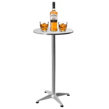 Sliver Adjustable Height Pub Bar Cocktail Table 360 Swivel Round W/Flip-up Table