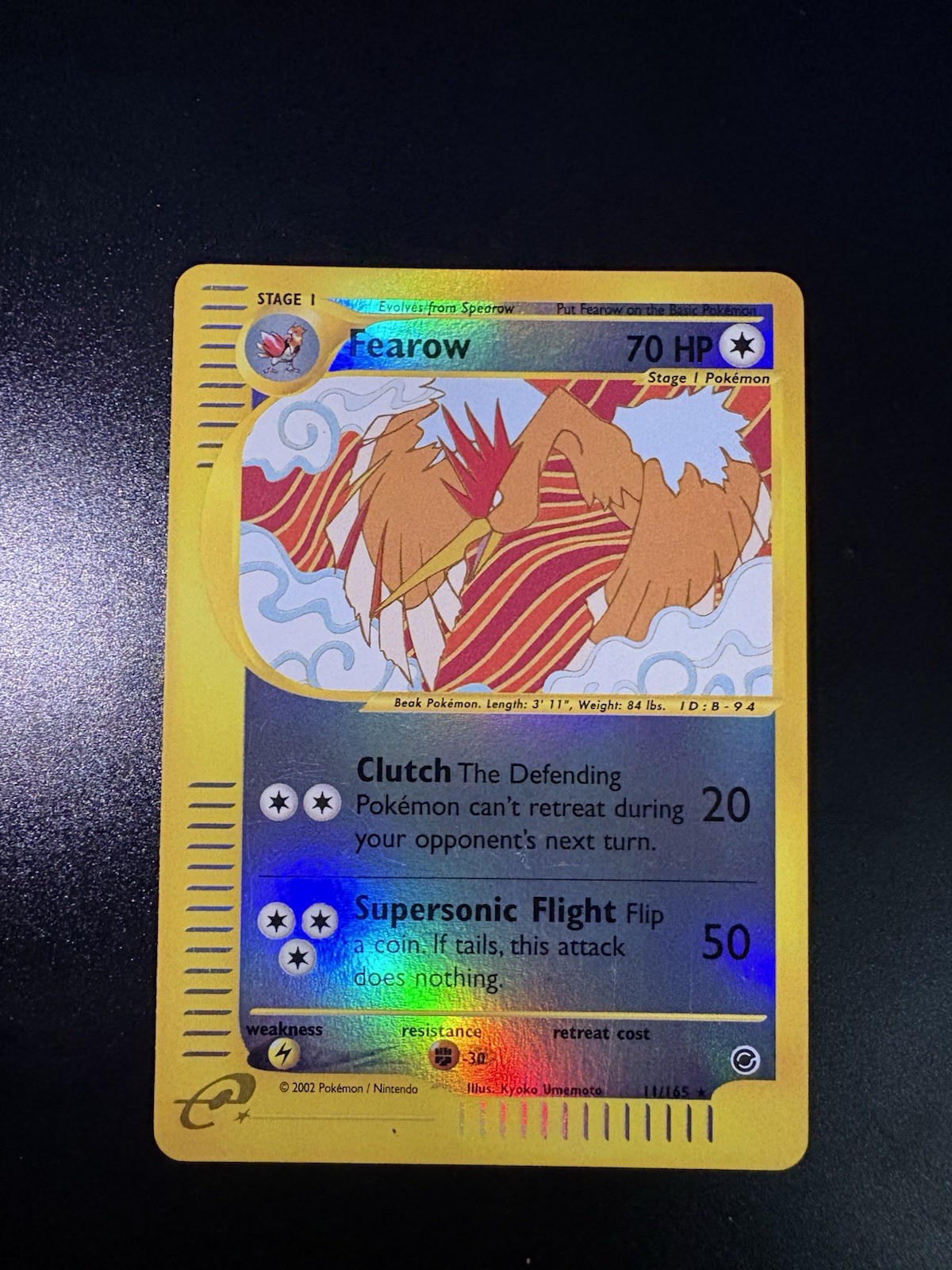 Fearow 11/165 Holo Rare 2002 Expedition Base Set Pokémon e-Reader Card NM
