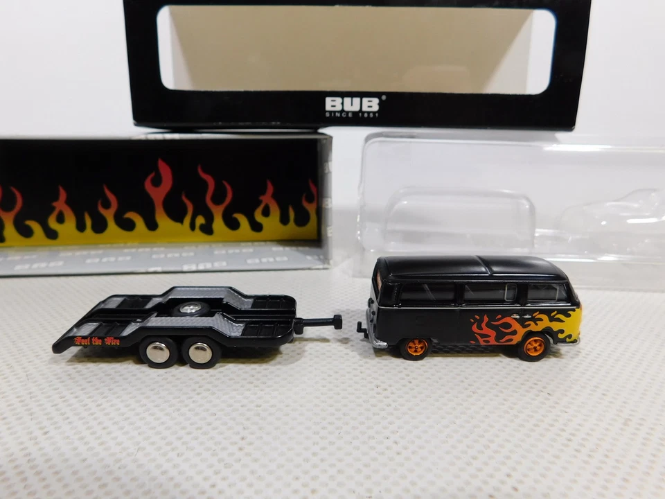 Bub Bubmobile H0 1:87 VW T2 Avec Remorque Feel The Fire sg/Mint+Box #DP132-0,5 - Photo 2/4