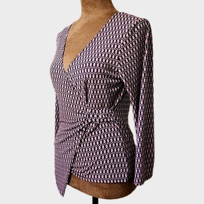 Soulmates Y2K Top Size S Asymmetrical Stretch Faux Wrap Pink Black V Neck