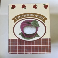 Cracker Barrel Apple Scrubby Ceramic Holder w/ Scrubbie Sponge Kitchen Caddy